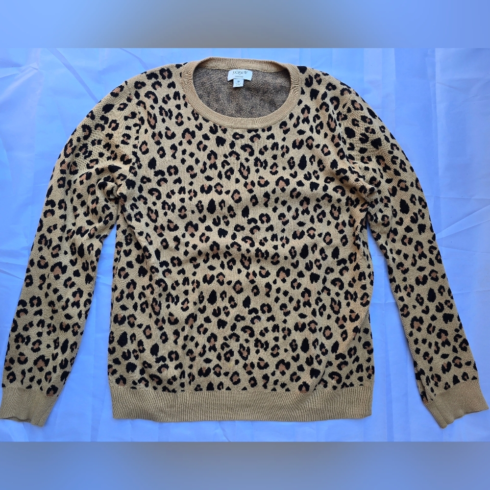 J. Crew Leopard Print Sweater - Tan and Black Sz S